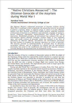 “Native Christians Massacred”: The Ottoman Genocide of the Assyrians during World War I by Hannibal Travis