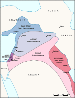 1916: The Sykes-Picot Agreement (map illustration)
