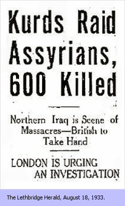 Kurds Raid Assyrians, 600 Killed  (The Lethbridge Herald, August 18, 1933.)