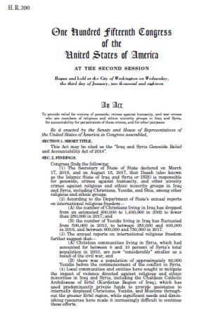 U.S. H.R. 390: Iraq and Syria Genocide Relief and Accountability Act of 2018. (PDF)