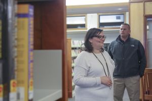 Cary Memorial Library’s Bibliographic Services Manager, Jennifer Webb, oversaw the collection. Security, featured here, was also present at the event. (Photo: Karine Vann/The Armenian Weekly)