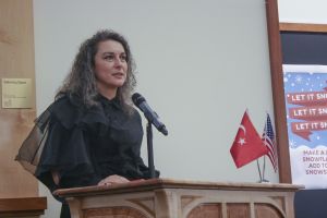 Consul General of the Turkish Consulate in Boston, Ceylan Özen Erişen, addressing community members on Monday in Lexington. (Photo: Karine Vann/The Armenian Weekly)