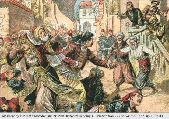 Massacre by Turks at a Macedonian Christian Orthodox wedding; illustration from Le Petit Journal, February 15, 1903.