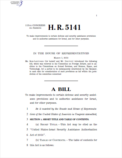 H.R.5141 - United States-Israel Security Assistance Authorization Act of 2018
