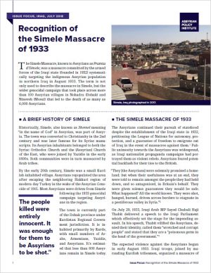 Recognition of the Simele Massacre of 1933