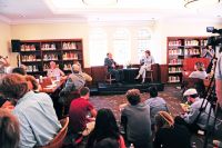 Dr. Paul Haidostian, president of Beirut’s Haigazian University and Dr. Laurie Brand, director of the USC Middle East Studies Program. September 29, 2014. Photo: Dan Avila.