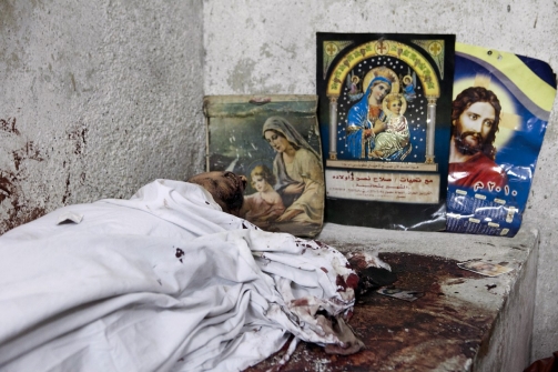 At least 24 Coptic Christians were killed in Cairo during clashes with the Egyptian Army on Oct. 9., 2011. Photograph: Thomas Hartwell / Redux
