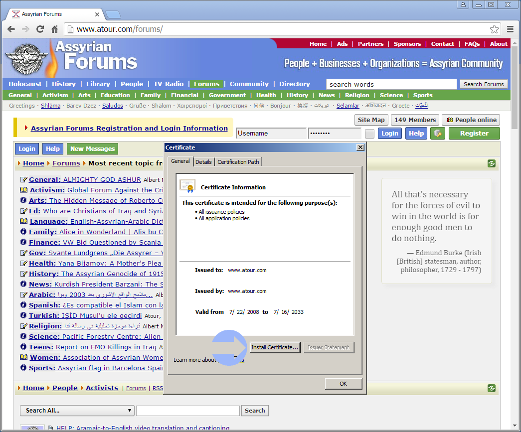 Click on Install Certificate...