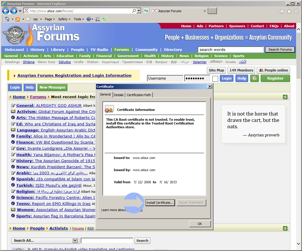 Click on Install Certificate...